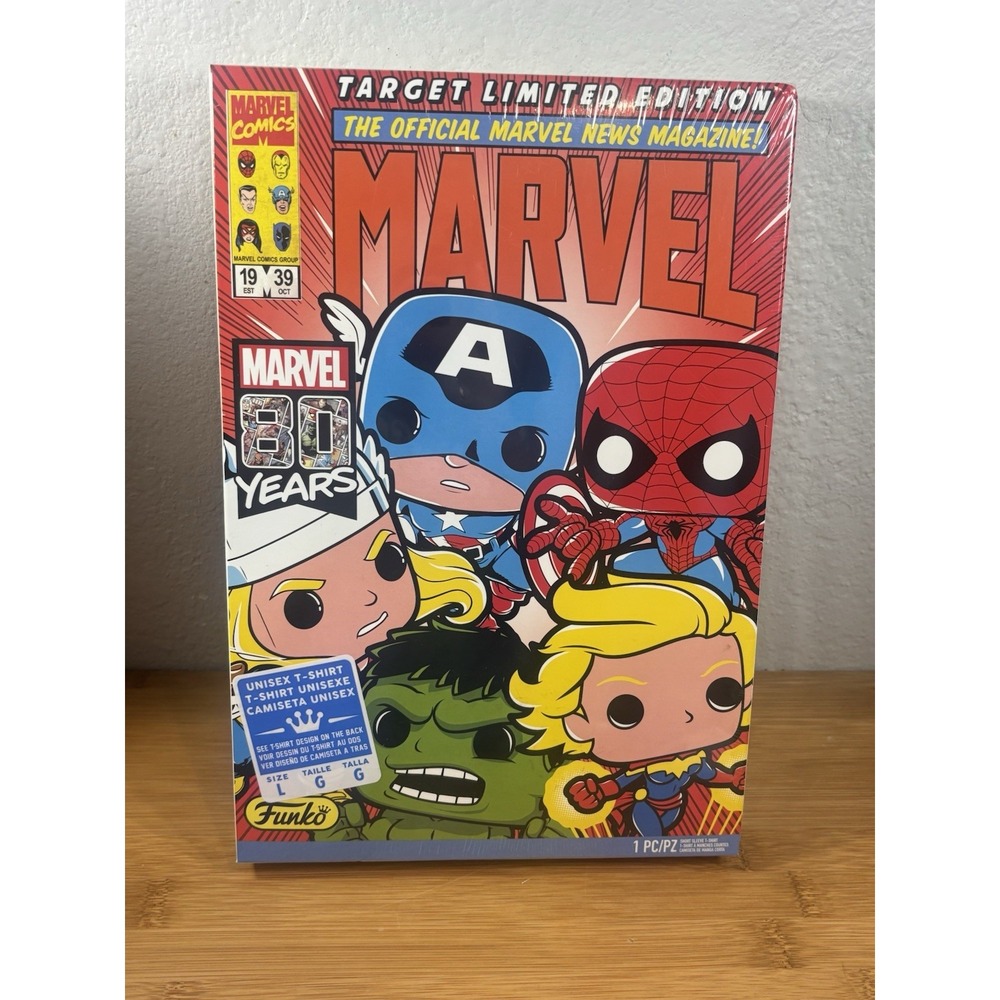 80 Years of Marvel Funko Pop Superheroes T-Shirt Sz L Hulk Thor Spider-Man